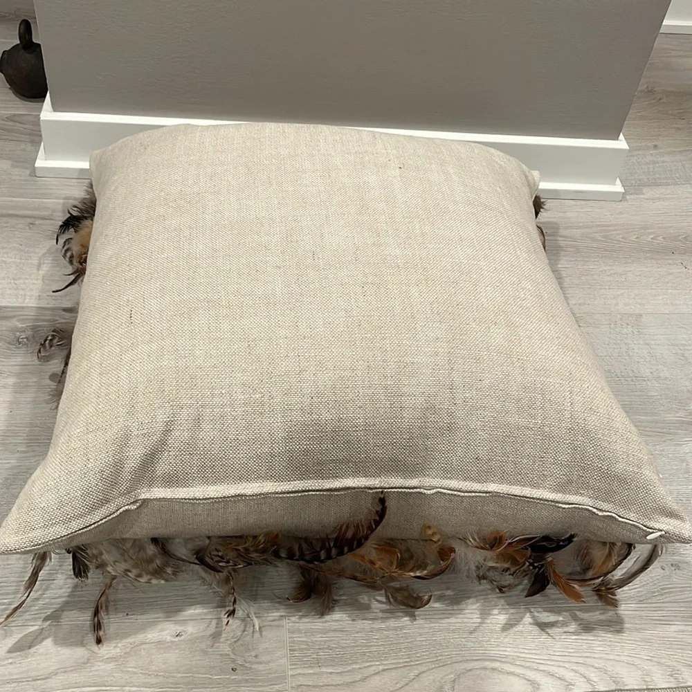 Decorum Large 24” Feathers on Linen Down Throw Accent Pillow